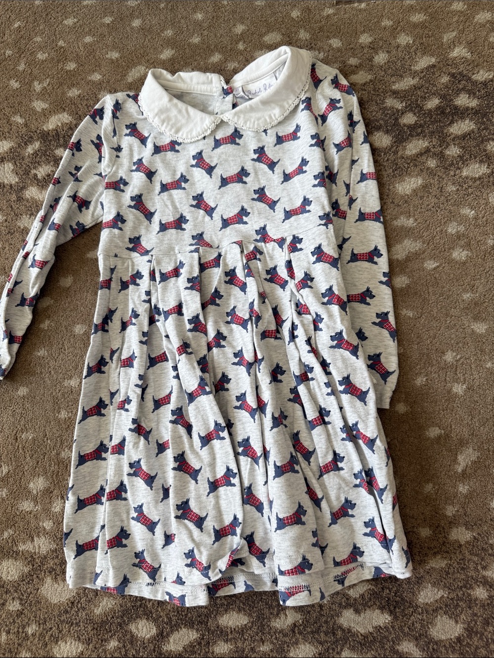 Rachel Riley Girls' Light Gray Dog Print dress - Size 6Y